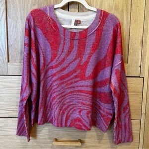 Pilcro Anthropologie Cashmere Crewneck Sweater Red Purple Zebra Print Size Small